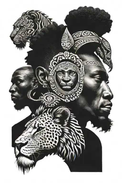 african man with lion head  tattoo design idea