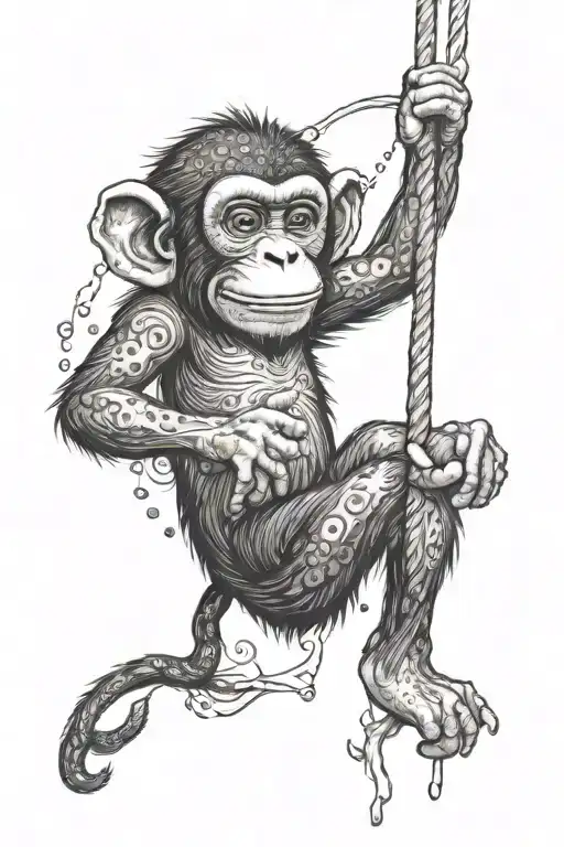 nervous monkey swinging tattoo design idea