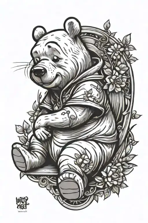 Winnie the Pooh sitting tattoo design idea
