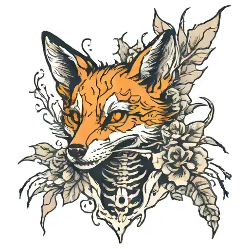 decaying fox skeleton tattoo design idea