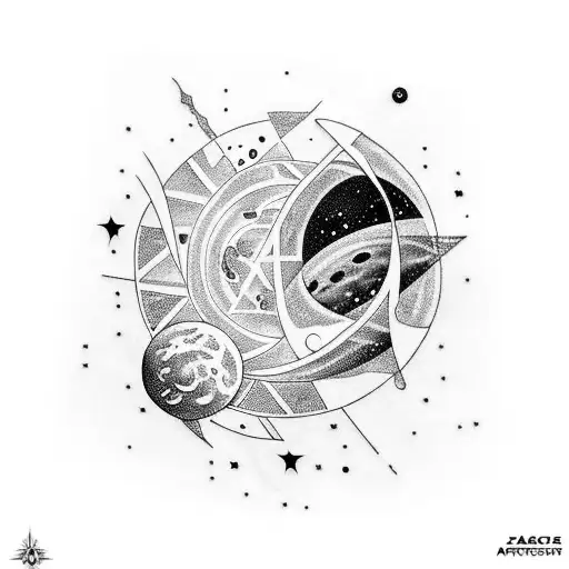 A cosmic-themed tattoo incorporating elements related to T# interests tattoo design idea