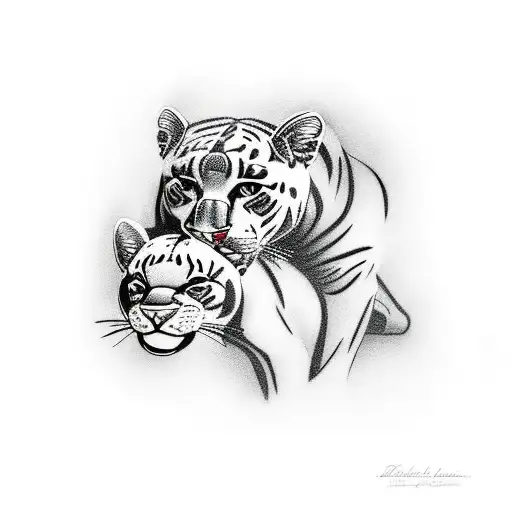 panther with two cubs tattoo design idea