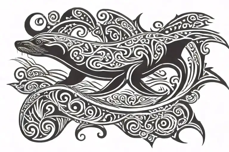 surfing seal  tattoo design idea