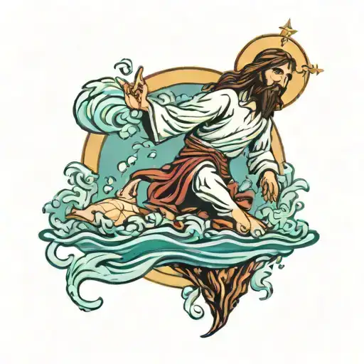 jesus peter walk on water tattoo design idea