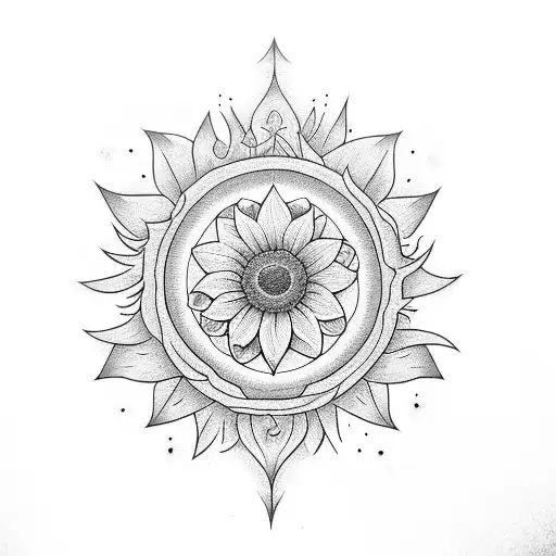 hourglass combined with infinite sign and sunflower tattoo design idea