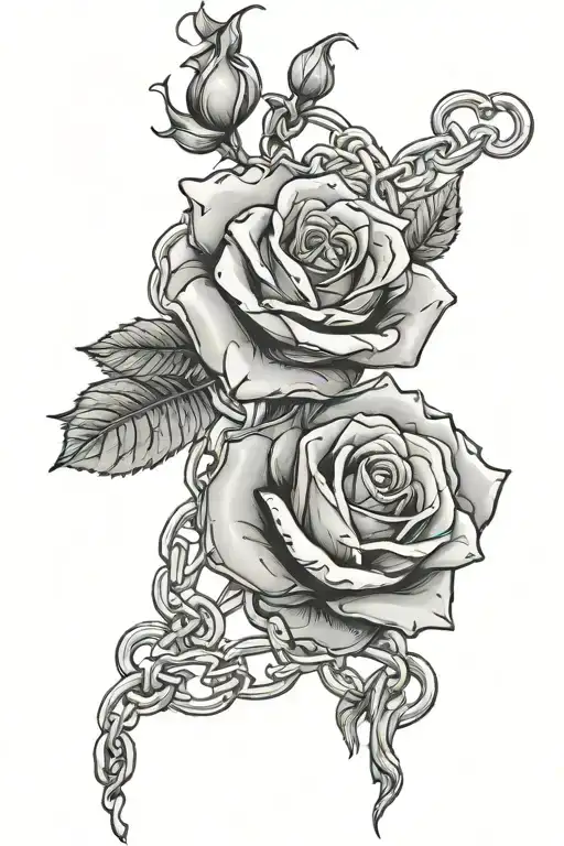 bio mechanical rose wrapped in chains tattoo design idea