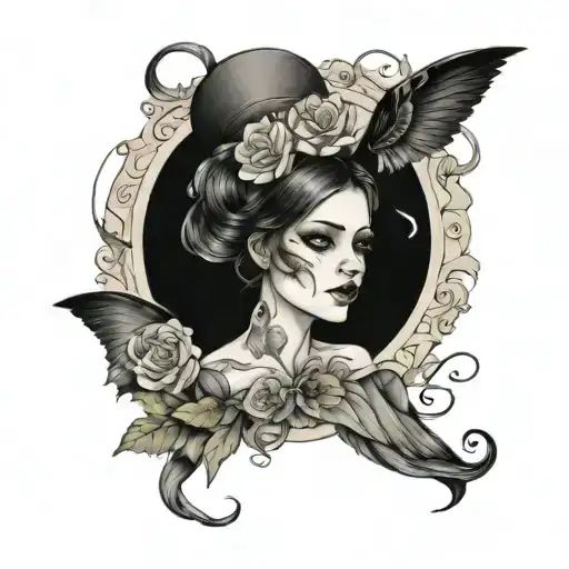 girl in poet outfit tattoo design idea