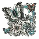 name sarah and butterfly tattoo design idea