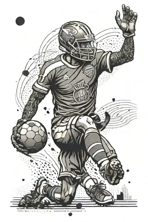 A tattoo of a football player wearing an Arsenal jersey with a film strip background to represent your passion for football and movies tattoo design idea