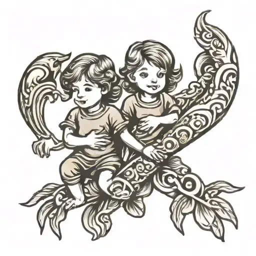 mom and two sons holding hands tattoo design idea