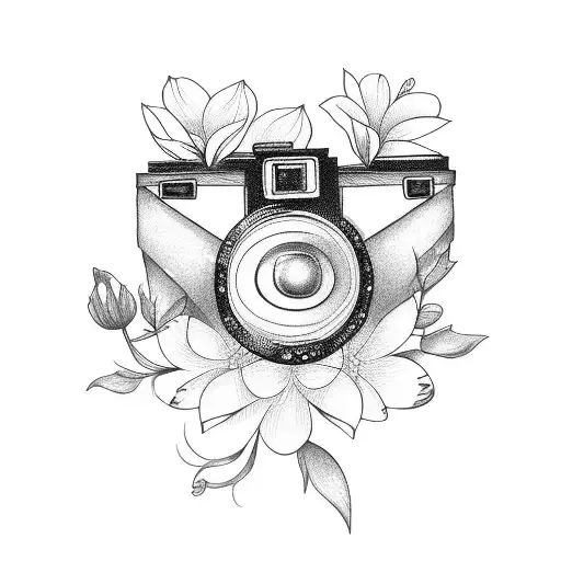 photography camera with flowers around it butterflies  tattoo design idea
