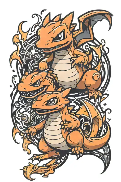 charmander and charizard pokemon sit tattoo design idea