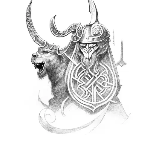 viking style, jotunn with sword tattoo design idea