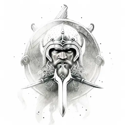 viking style, jotunn with sword tattoo design idea