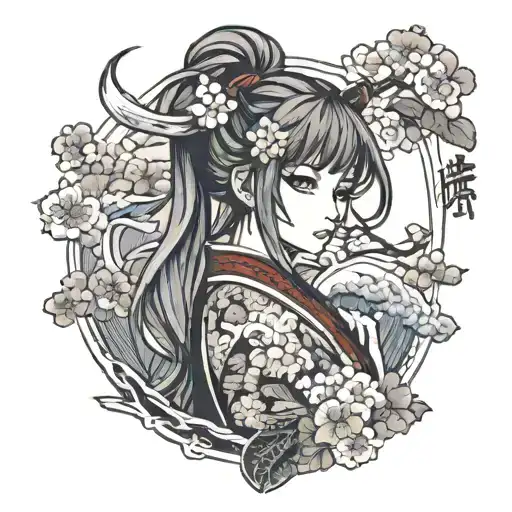 Anime epic girl looking tattoo design idea