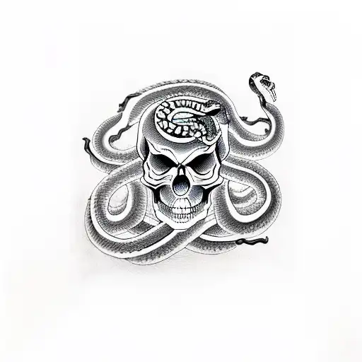 skull with snake in the nose tattoo design idea