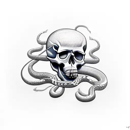 skull with snake in the nose tattoo design idea
