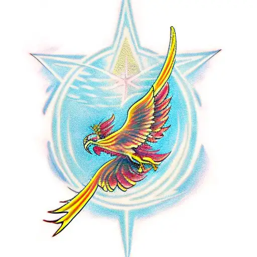 Phoenix biblical and stars tattoo design idea