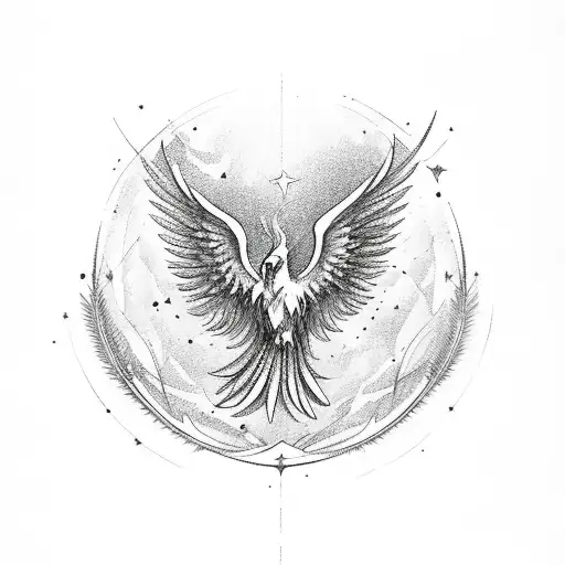 Phoenix biblical and stars tattoo design idea