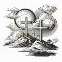 three crosses on a hill with clouds black tattoo design idea