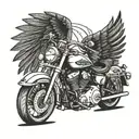 Incorporate a Harley Davidson motorcycle with aviator wings in a blackwork style tattoo tattoo design idea