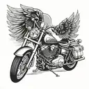 Incorporate a Harley Davidson motorcycle with aviator wings in a blackwork style tattoo tattoo design idea
