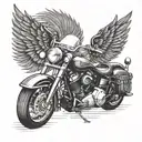 Incorporate a Harley Davidson motorcycle with aviator wings in a blackwork style tattoo tattoo design idea