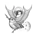 robin bird with wings wrapped around a boy and a girl tattoo design idea
