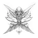 robin bird with wings wrapped around a boy and a girl tattoo design idea