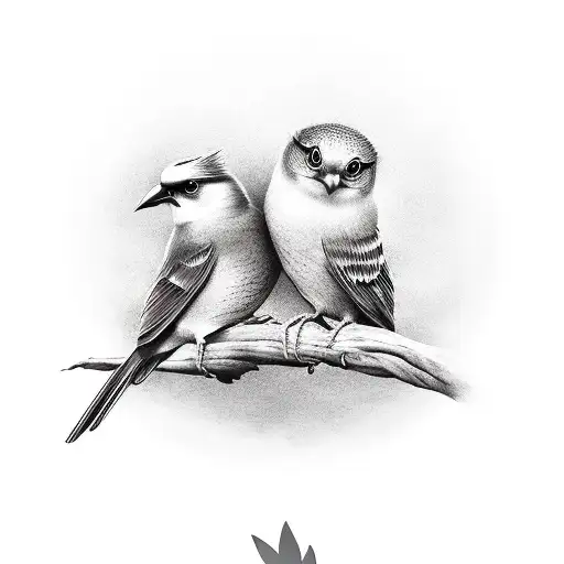 A black-grey tattoo of a family of birds perched on a guitar, representing the client's love for family, music, and nature tattoo design idea