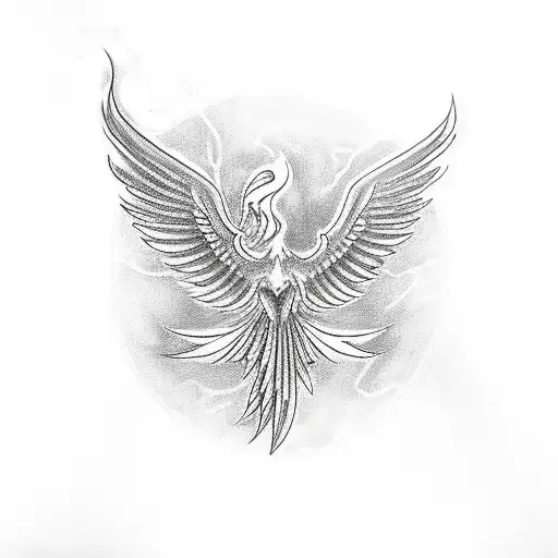 phoenix trying to fly, chained down by an anchor tattoo design idea