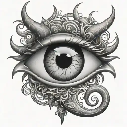 Devil evil eye alone magic symbols integrated tattoo design idea