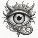 Devil evil eye alone magic symbols integrated tattoo design idea