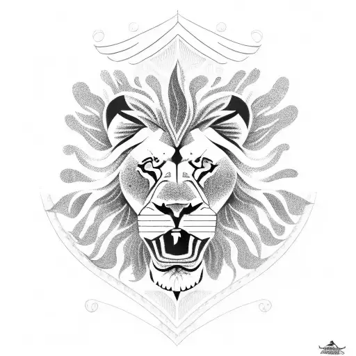 A lion wearing a military helmet with angel wings tattoo design idea