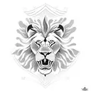 A lion wearing a military helmet with angel wings tattoo design idea