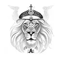 A lion wearing a military helmet with angel wings tattoo design idea