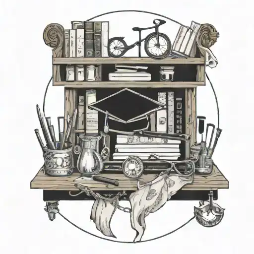 A magical Harry Potter themed bookshelf filled with sewing supplies and a nurse's medical tools tattoo design idea