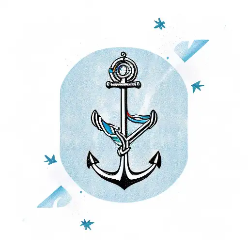 anchor with swallows and a banner tattoo design idea
