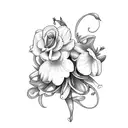 cross with the following flowers daffodil, daisy, sweet pea, lily of the valley, rose, holly tattoo design idea