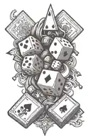 IJWI text tattoo, shading in background, dice and cards tattoo design idea