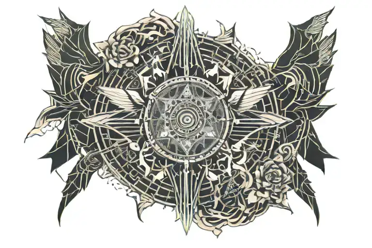 seraphim surrounded anda rose growing tattoo design idea