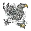 Inspirational quote in Spanish with a majestic eagle flying above it tattoo design idea