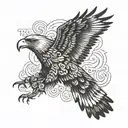 Inspirational quote in Spanish with a majestic eagle flying above it tattoo design idea