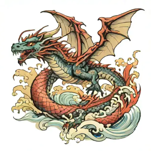 avatar dragon with beach scene tattoo design idea