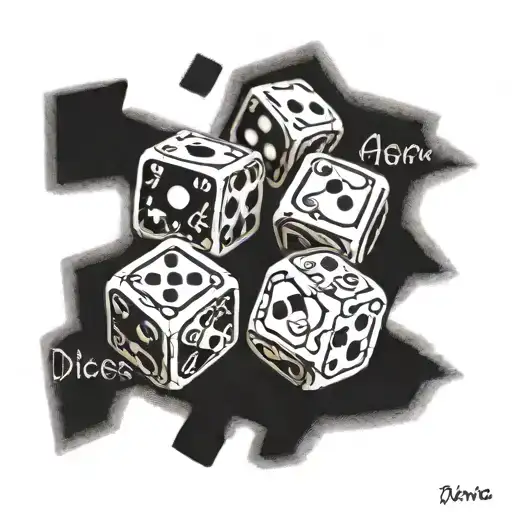 dices with text around Alea iacta est tattoo design idea