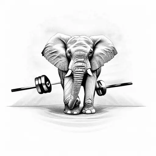 A powerful elephant trunk curling a barbell tattoo design idea