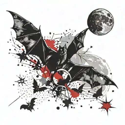 Bats, stars, moon, clouds tattoo design idea