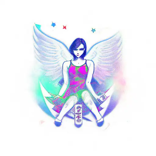 larged horizontal Winged heart with the text "Bad Girl" tattoo design idea