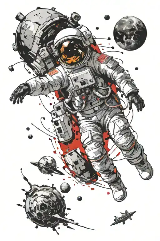 astronaut floating in space tattoo design idea