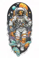 astronaut floating in space tattoo design idea